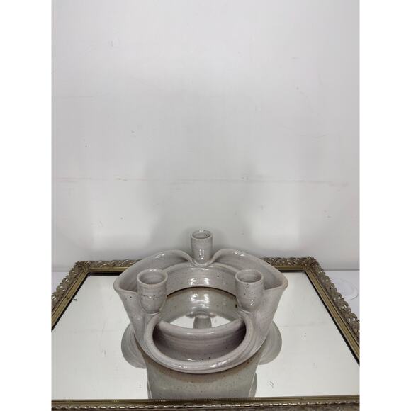 Unique Ceramic Candle Holder Signed Pottery Contemporary Center Piece, 3 candle - Picture 8 of 8